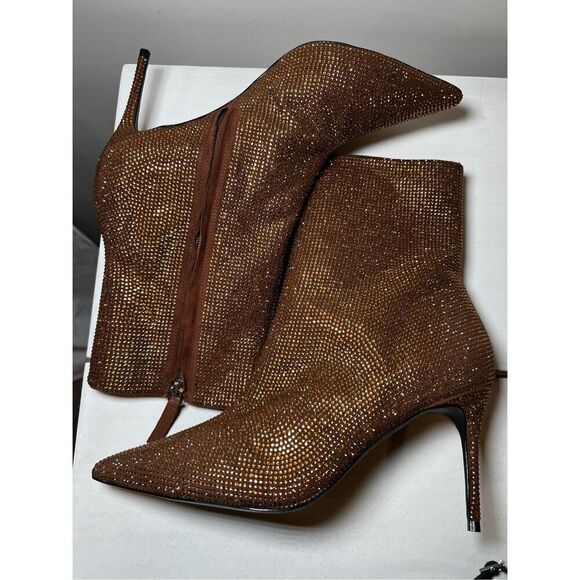 NEW Black Suede Studio Women's Brown Dahlia Embellished Pointed Boots Size 40 NW - Picture 7 of 10